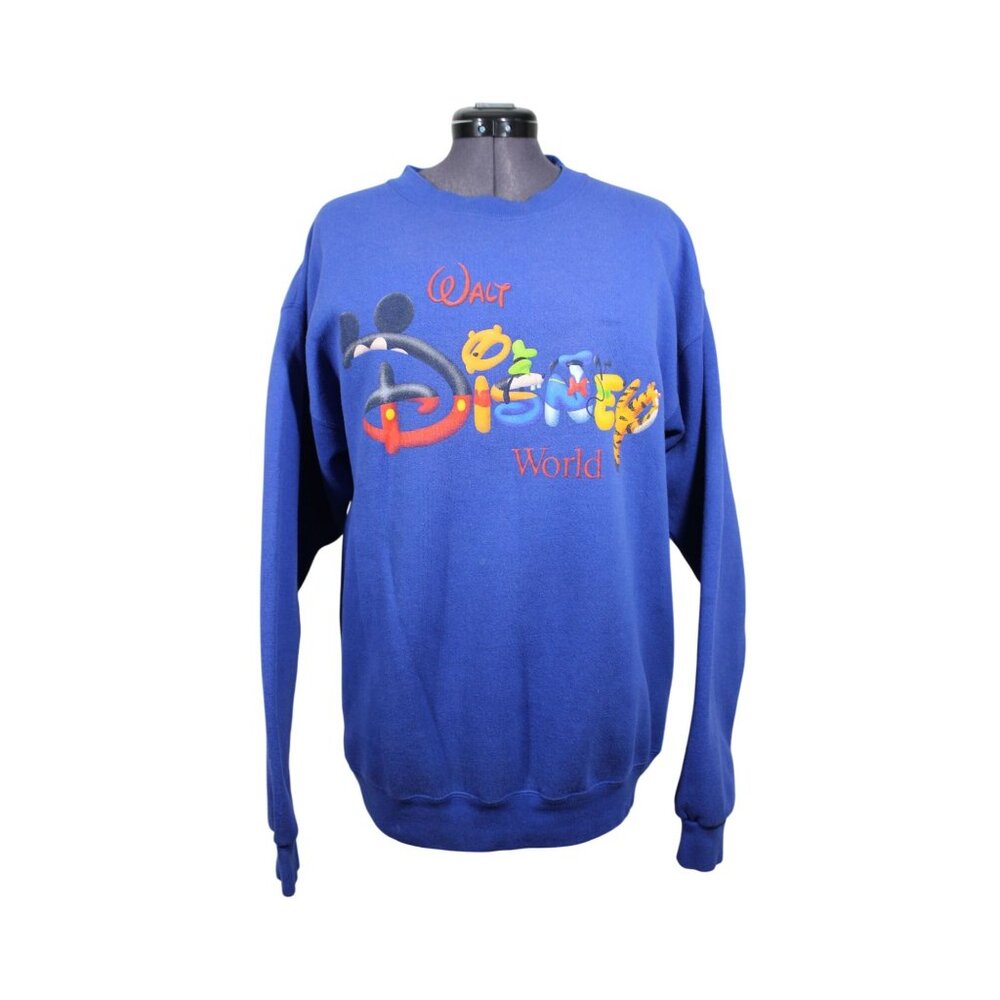 Disney World vintage blue unisex‎ crew neck fleece pullover sweatshirt L